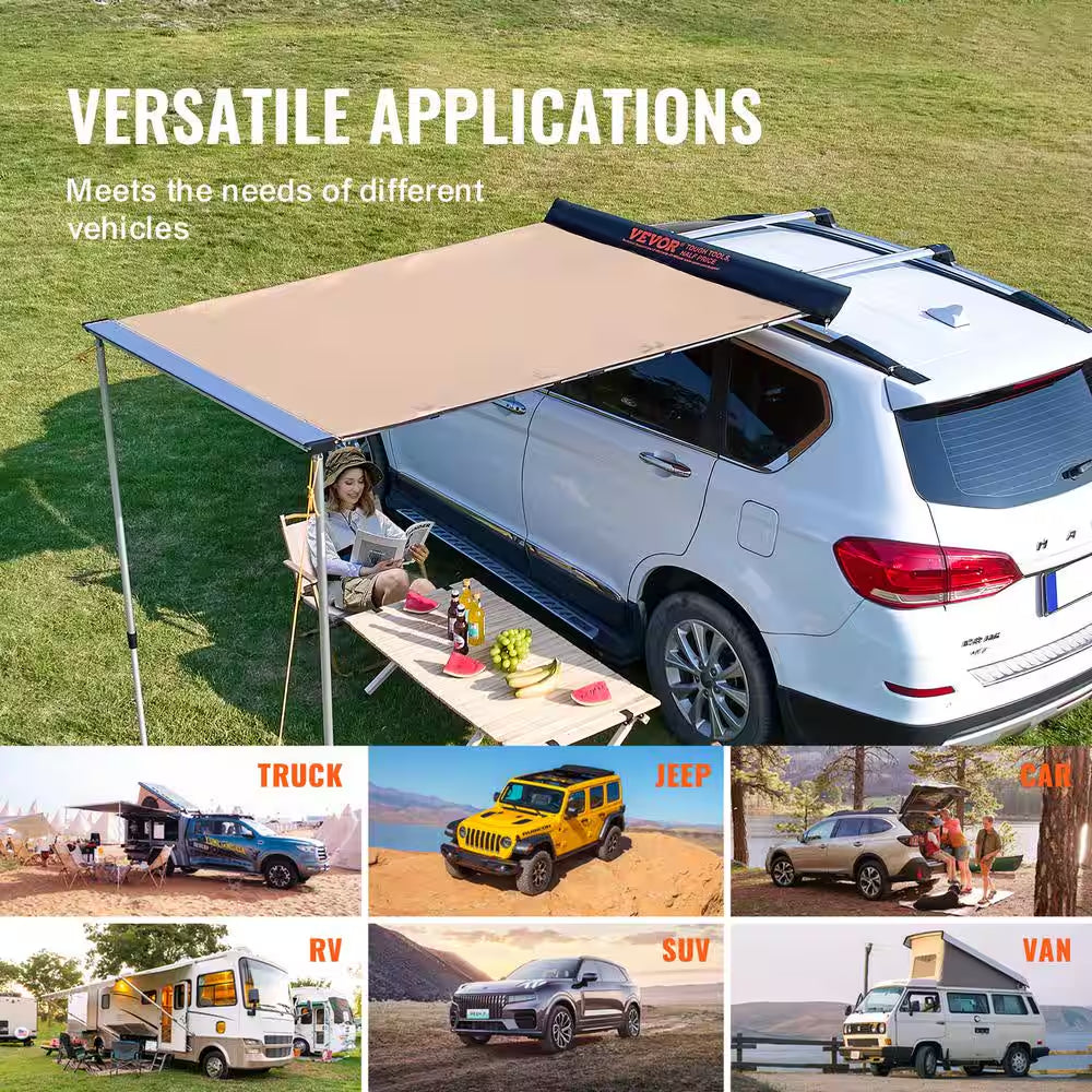 Car Side Awning Large 6.6 Ft. X 8.2 Ft. Shade Coverage Vehicle Awning PU 3000 Mm UV 50 plus Retractable Car Awning