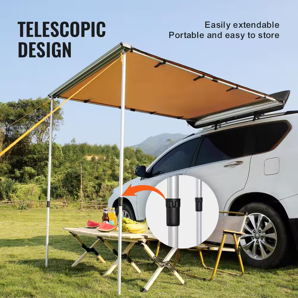 Car Side Awning Large 6.6 Ft. X 8.2 Ft. Shade Coverage Vehicle Awning PU 3000 Mm UV 50 plus Retractable Car Awning