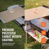 Car Side Awning, Large 4.6 Ft. X 6.6 Ft. Shade Coverage Vehicle Awning, Pu3000Mm UV 50+ Retractable Car Awning