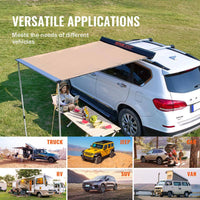 Car Side Awning, Large 4.6 Ft. X 6.6 Ft. Shade Coverage Vehicle Awning, Pu3000Mm UV 50+ Retractable Car Awning