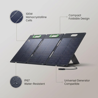Foldable 100W Monocrystalline Portable Solar Panel for Electric Solar Generators, Water-Resistant IP67, Off-Grid — infographic