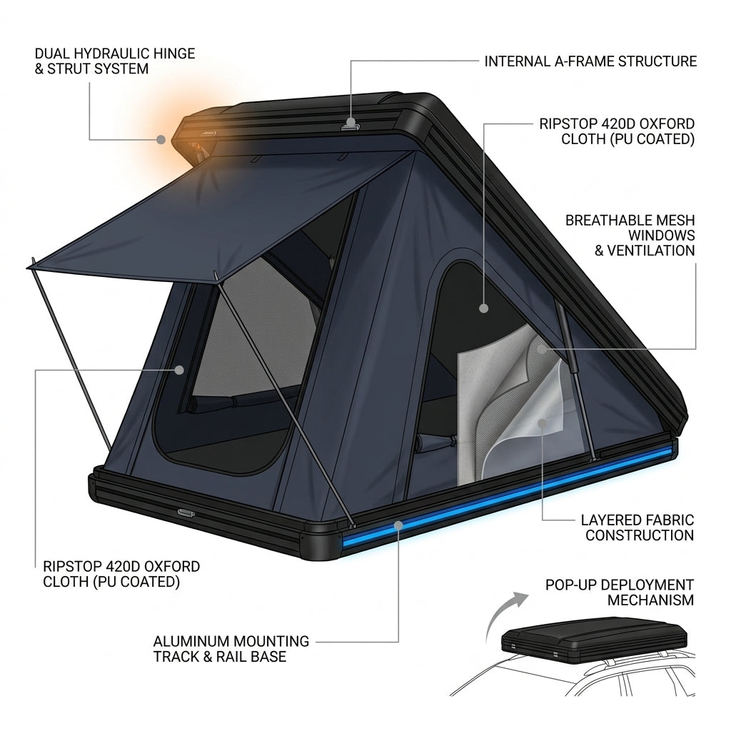 Hard Shell Rooftop Tent Pop-Up Tents 2-3 Person for SUV ‌Caravan Campervan — How It Works
